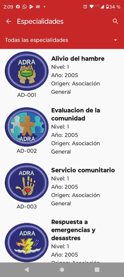 Catálogo de especialidades