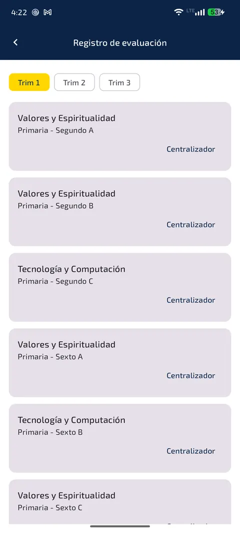 Registro de evaluación por trimestre
