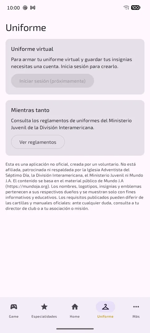 Sección de uniforme