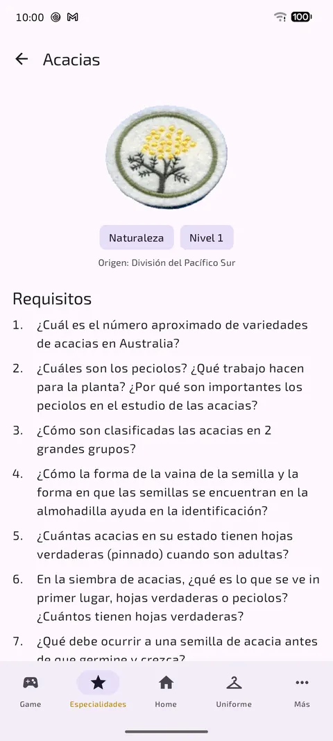 Detalle de una especialidad