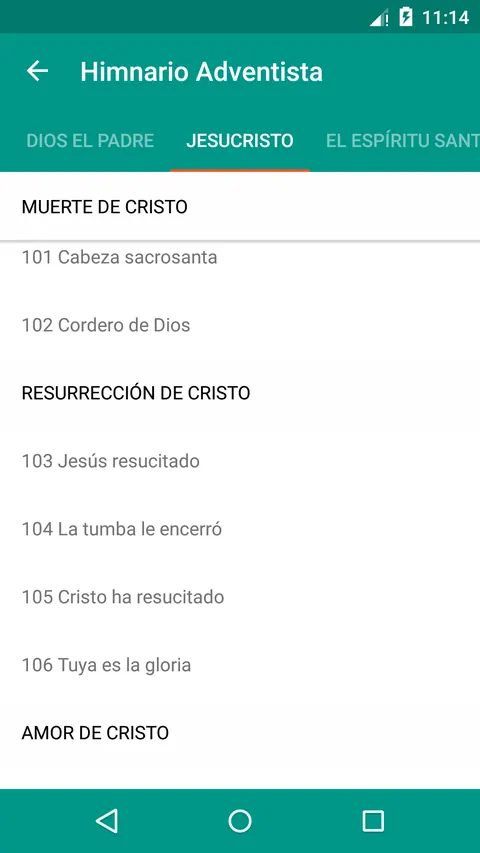 Himnos organizados por categorías